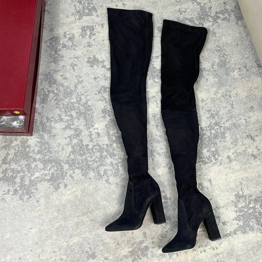 NIB Tamara Mellon Helmut Over The Knee Stretch Suede Boots Thigh Black 39.5